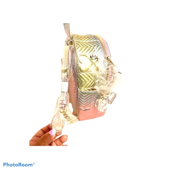 New Betsey Johnson Metallic Quilted Hearts Backpack - Picture 7 of 7